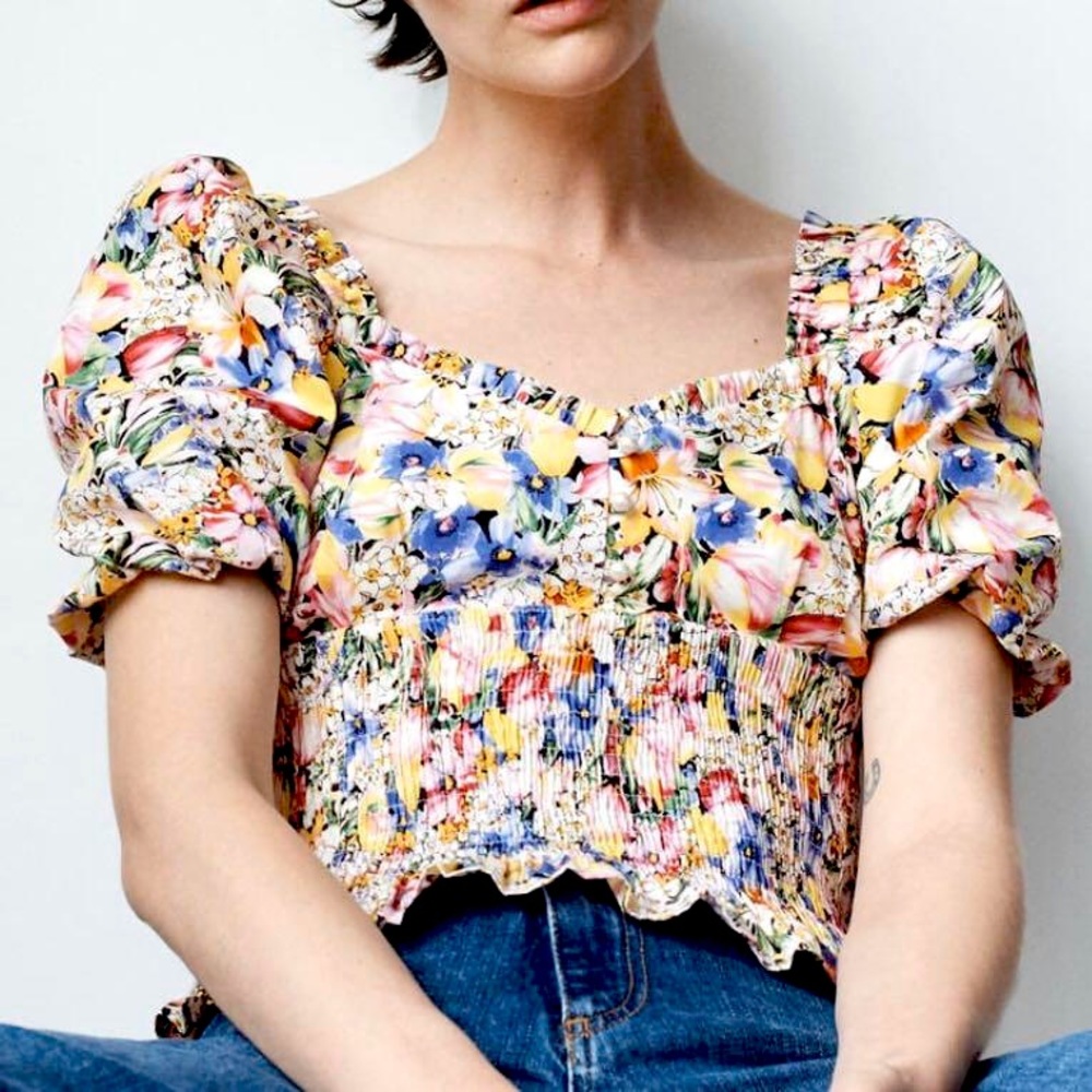 Zara Floral Puff Sleeve Top